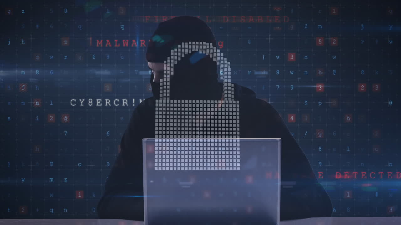 animación de advertencia de ataque cibernético sobre bloqueo de seguridad en línea y hacker