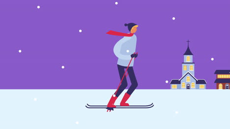 young man skiing in snowscape