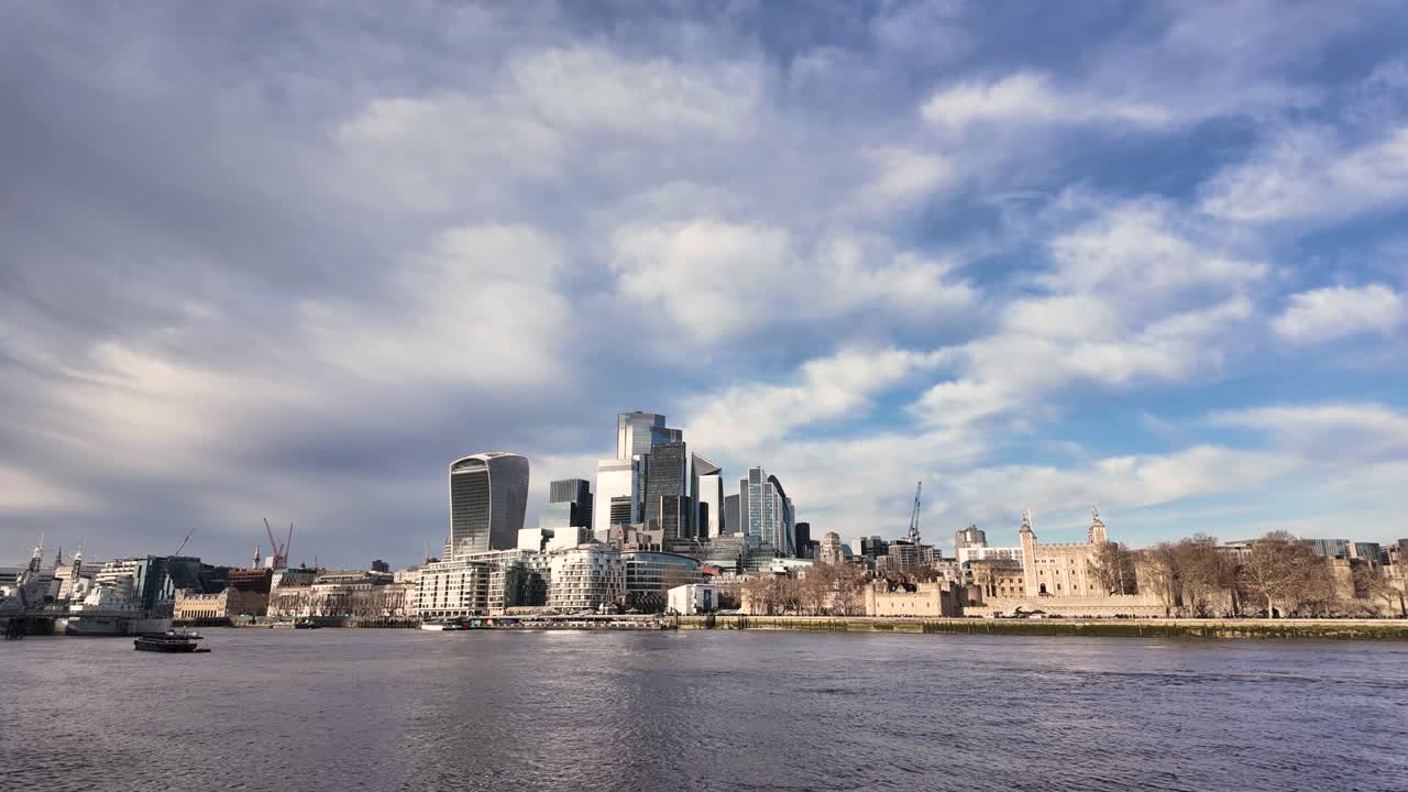 Timelapse Of River Thames With City Skyline In London, UK