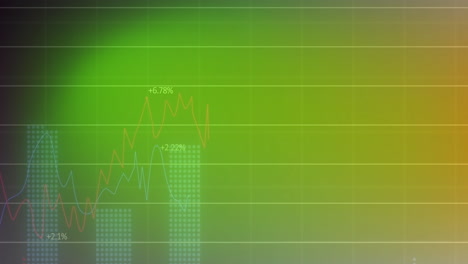 Animation-of-financial-data-processing-over-green-background