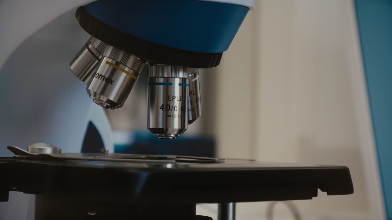 Microscope close up. Lenses. No sample.