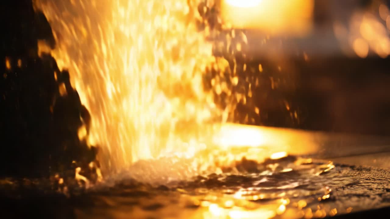 Captivating Golden Waterfall: A Mesmerizing Display of Glimmering Cascades and Radiant Reflections in Sunlit Serenity, Bringing Nature's Beauty to Vibrant Life