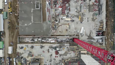 aerial top view of construction site and crane