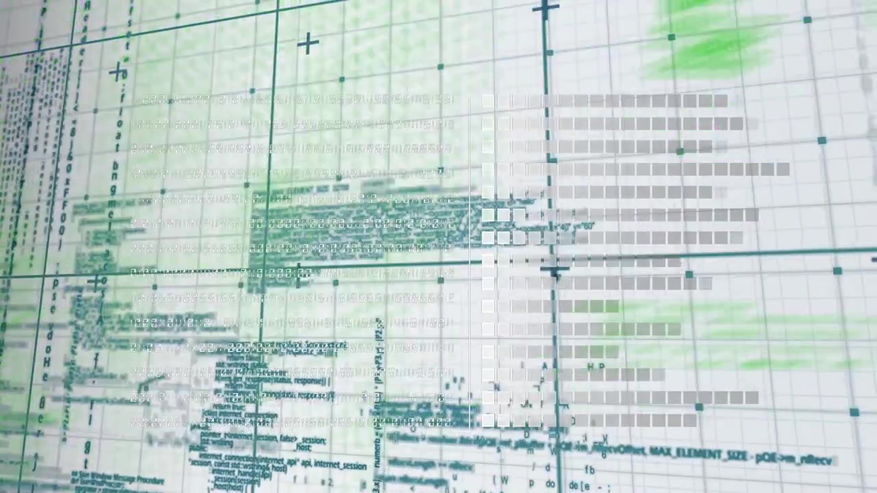 Animation of data processing and binary coding over grid