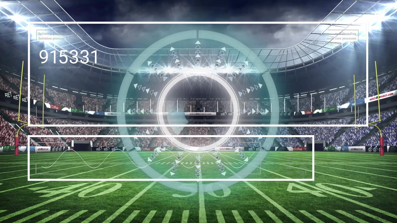 Animation of scope and data processing over sports stadium
