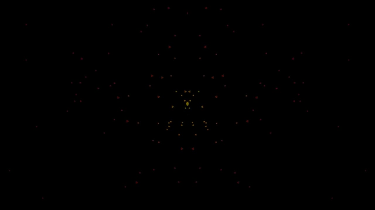 Animazione astratta di particelle simmetriche con punti rossi e gialli luminosi
