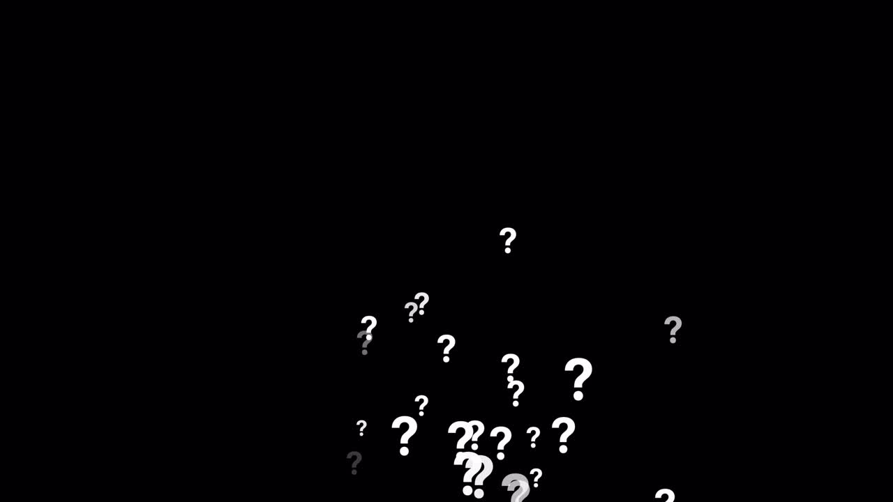 White Question Marks Appearing and Floating on Black Background