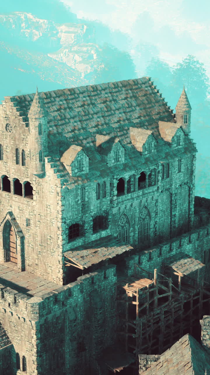 산 꼭대기 에 있는 중세 석 성