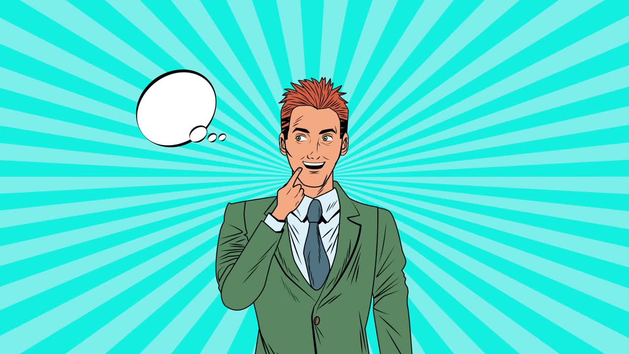 elegant businessman with speech bubble pop art style animation