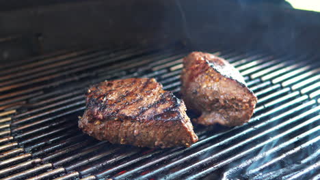 bistecs a la parrilla cocinando sobre carbones encendidos - aislados