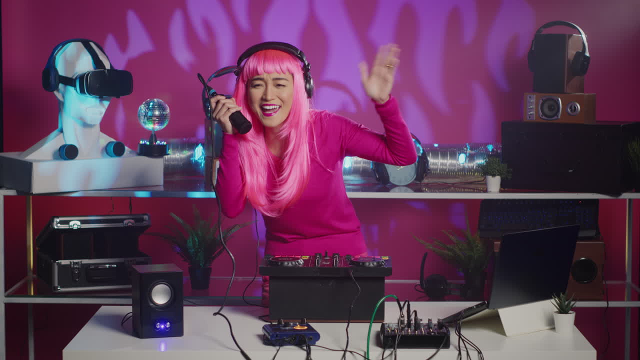 DJ with Pink Hair Playing Music