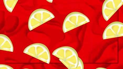 Animation-of-lemon-repeated-over-shapes-on-colorful-background