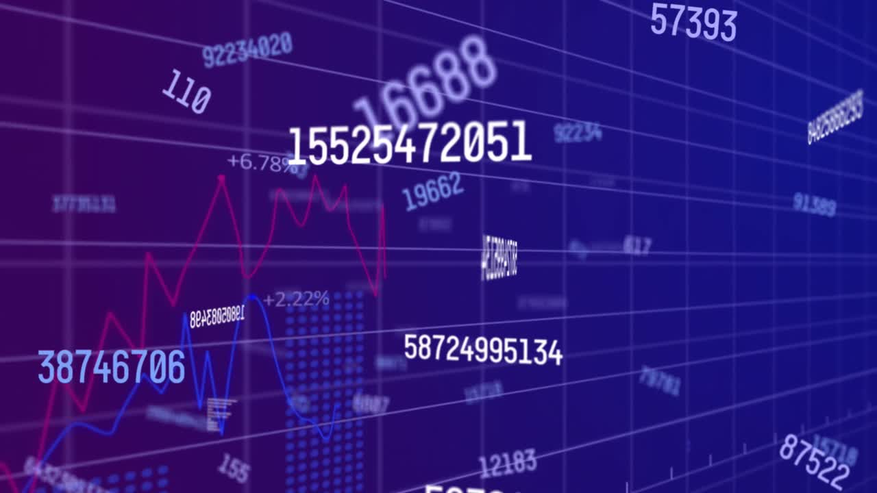 Animación del procesamiento de datos sobre fondo azul