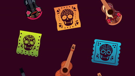 day of the dead pattern with guitars and papel picado