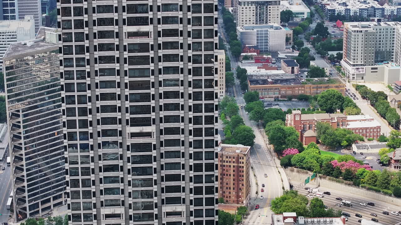 High angle view of urban borough and busy multilane trunk road
