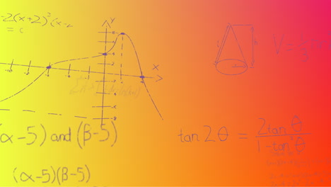 animation of hand written mathematical formulae over yellow to red background