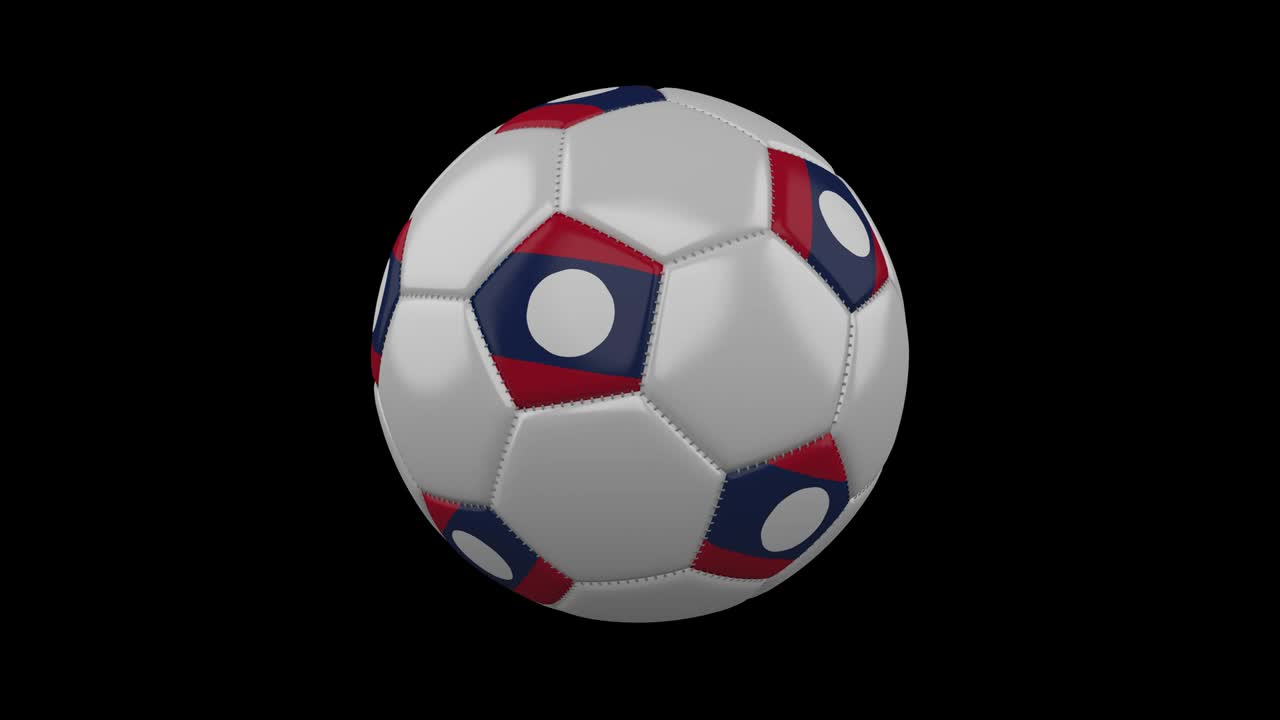 Bola sepak dengan bendera Laos, loop, 4K dengan alfa