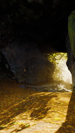 sunlight streams through a cave entrance