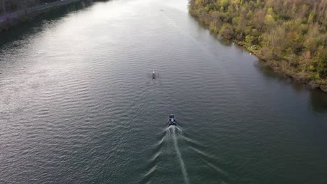 aerial view of the tennessee hills and rowers at less shoals in oak ridge, tennessee