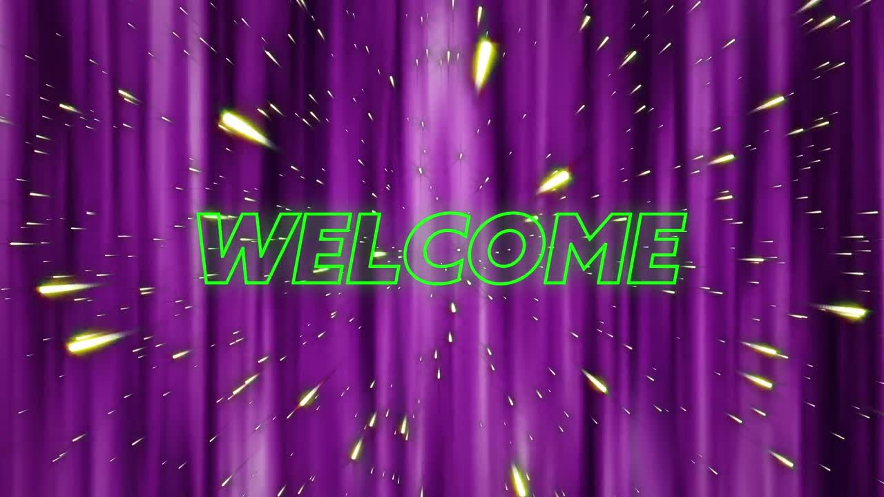 Animation of welcome neon text over light trails