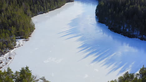 drone volando sobre un lago helado remoto y prístino