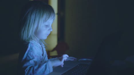 toddler using laptop at night