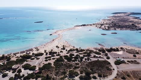 exotic elafonissi beach in crete, aerial orbit view