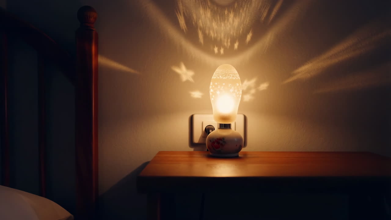 Nightstand with lamp in a bedroom