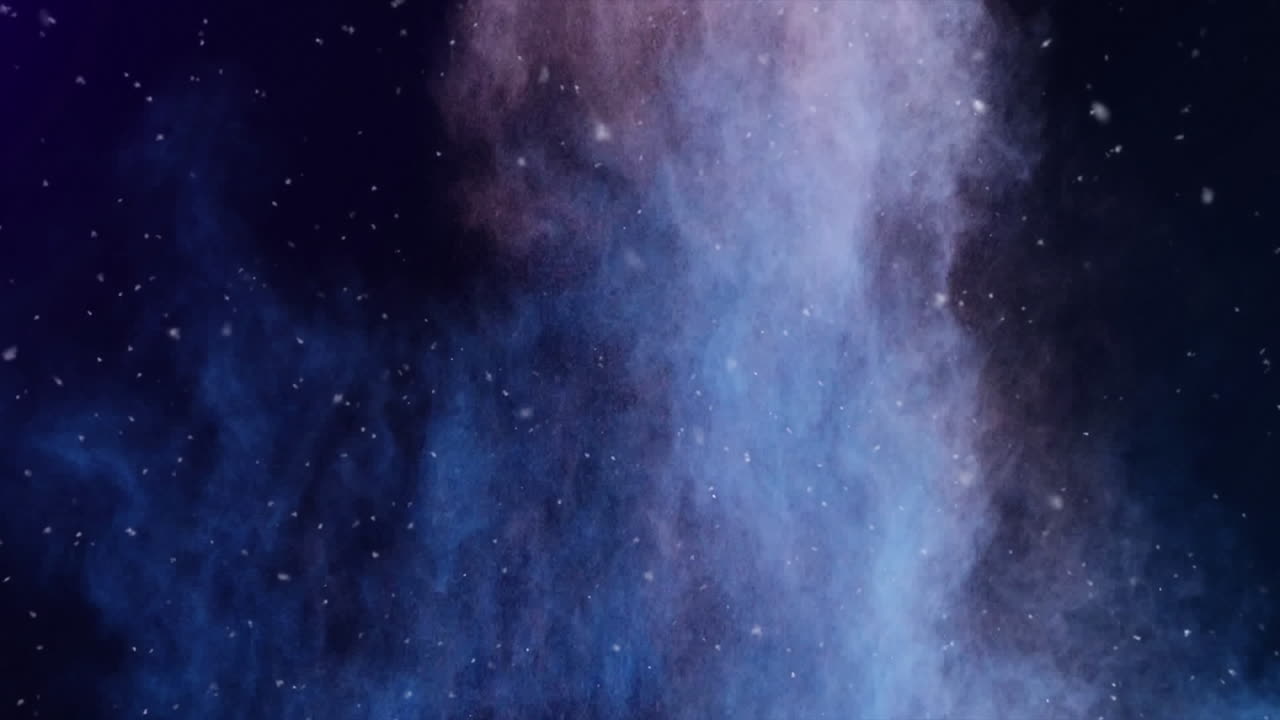 Animación de partículas blancas cayendo sobre una mano lanzando polvo de colores sobre fondo negro