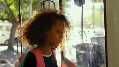 girl travelling in bus 4k