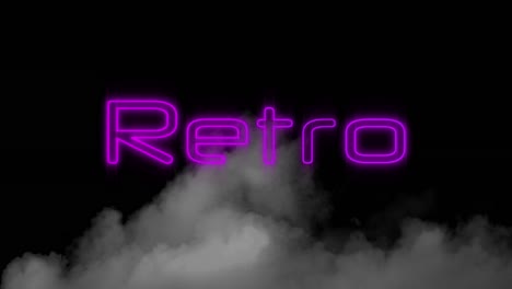 Digital-animation-of-neon-purple-retro-text-sign-over-smoke-effect-against-black-background