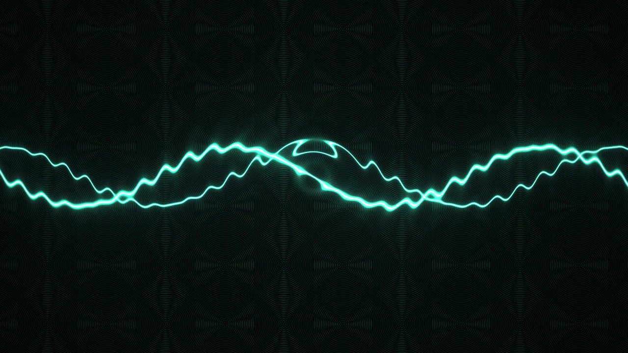Animación de forma de onda eléctrica cian luminosa sobre fondo oscuro con patrón