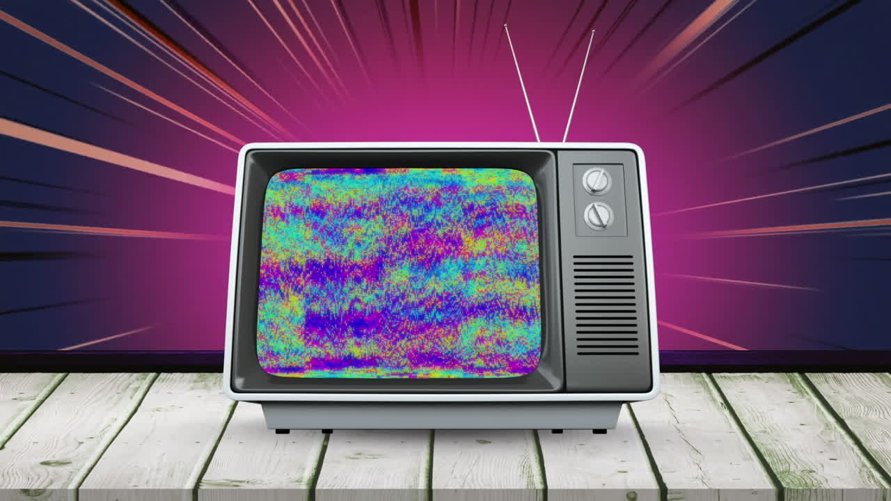 Animazione dello schermo di un televisore vintage con strisce in movimento ipnotico e in loop continuo.