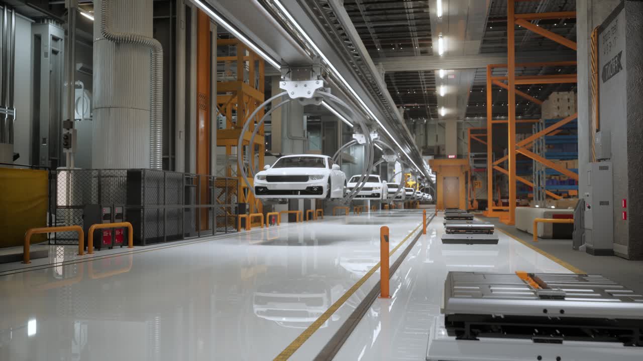 Ev Production Line On Advanced Automated Bright Factory. High ...