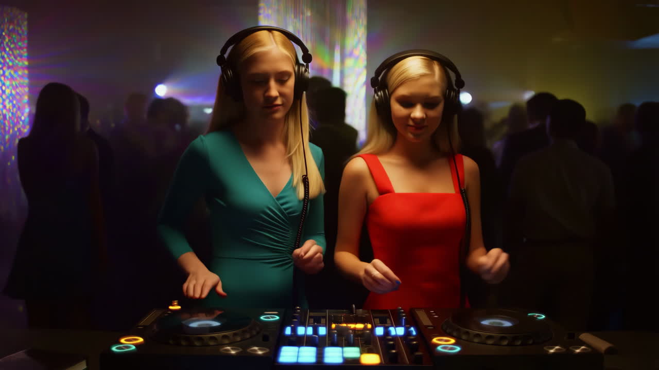 Two Female DJs Performing at a Nightclub