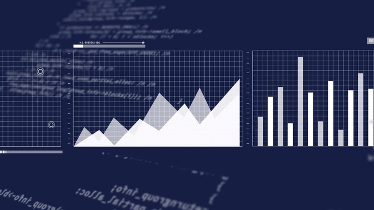 Animation of interface with data processing against blue background