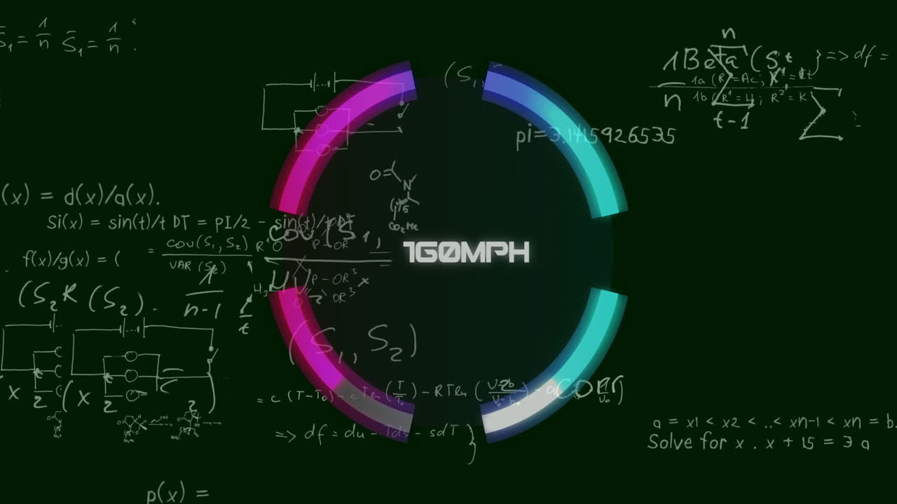 검은색 배경에 속도계 pver 수학적 방정식의 애니메이션