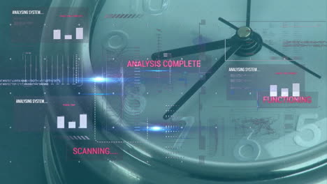 digital animation overlay on clock face showing scanning and analysis complete
