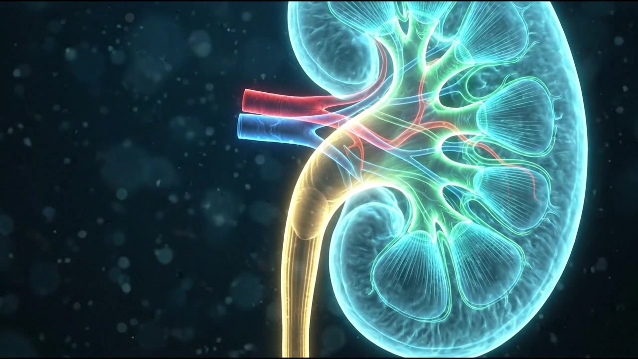 Pair of realistic 3D human kidneys showing renal cortex structure