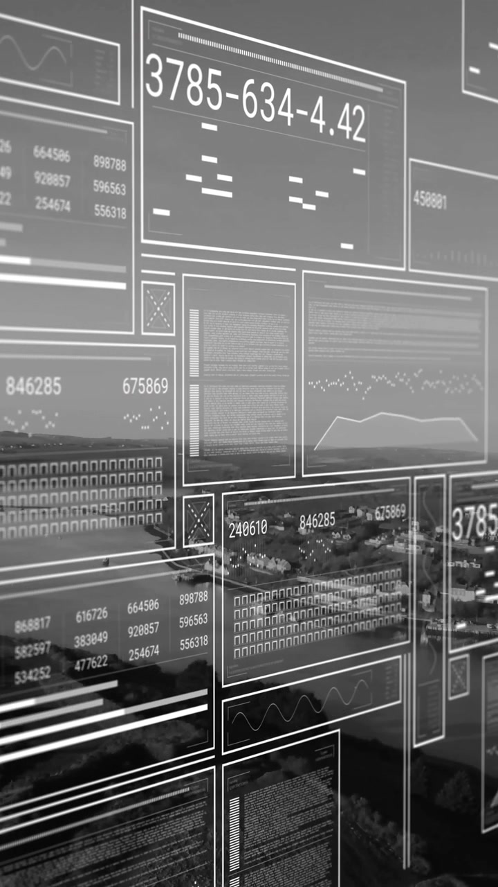 Animasjon av omfangsskanning og databehandling over bybilde