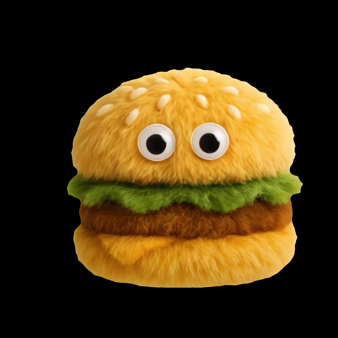 Cute plush burger toy animation isolated asset, transparent 4K video, alpha channel, ProRes 4444