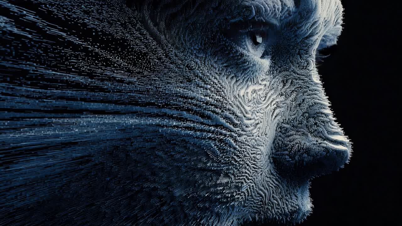 A Mesmerizing Abstract Representation of a Face in Motion, Showcasing the Dynamic Interaction of Lines and Texture That Create a Unique Visual Experience of Human Emotion and Perception