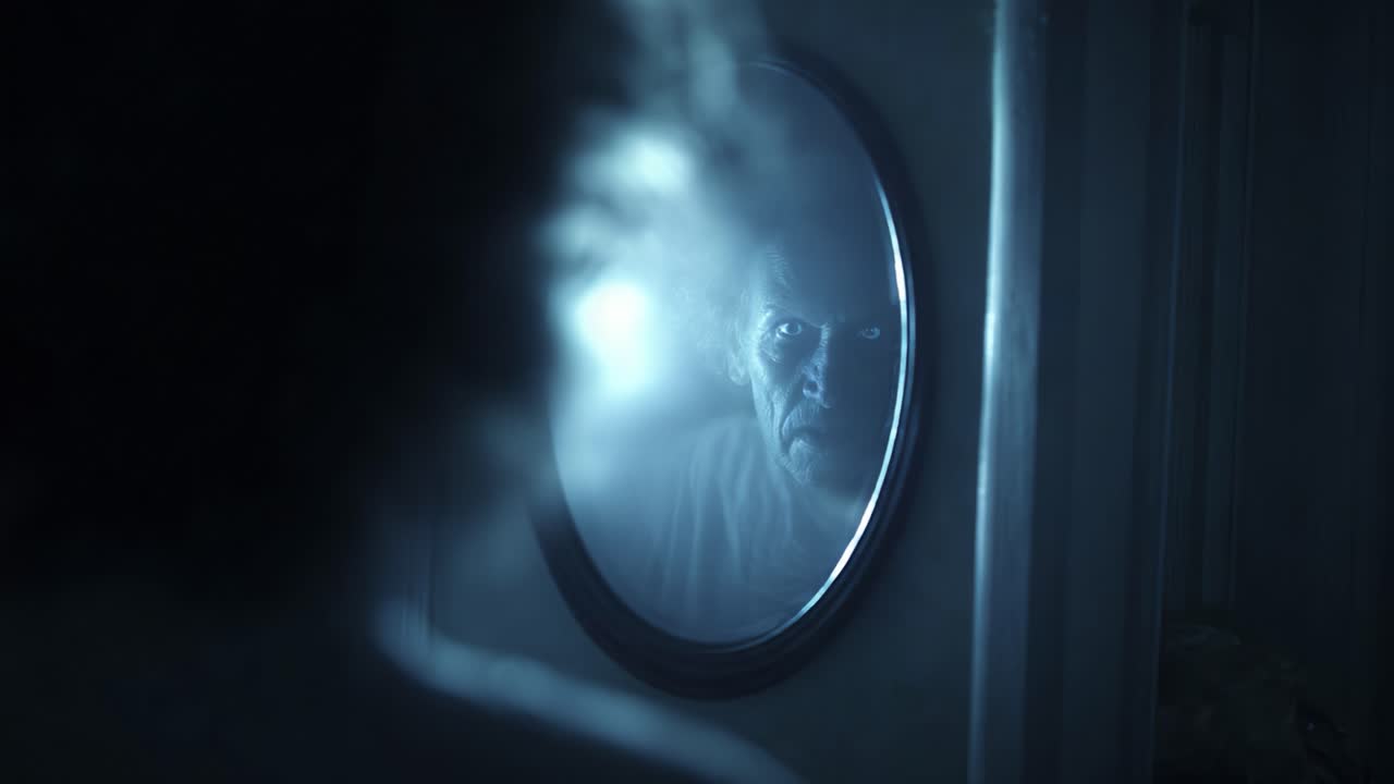 Mysterious Encounter in the Mirror: An Eerie Connection Between Two Worlds Captured in Striking Shadows and Light