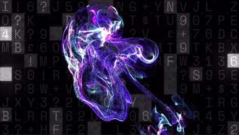 animation of blue spots over data processing on black background