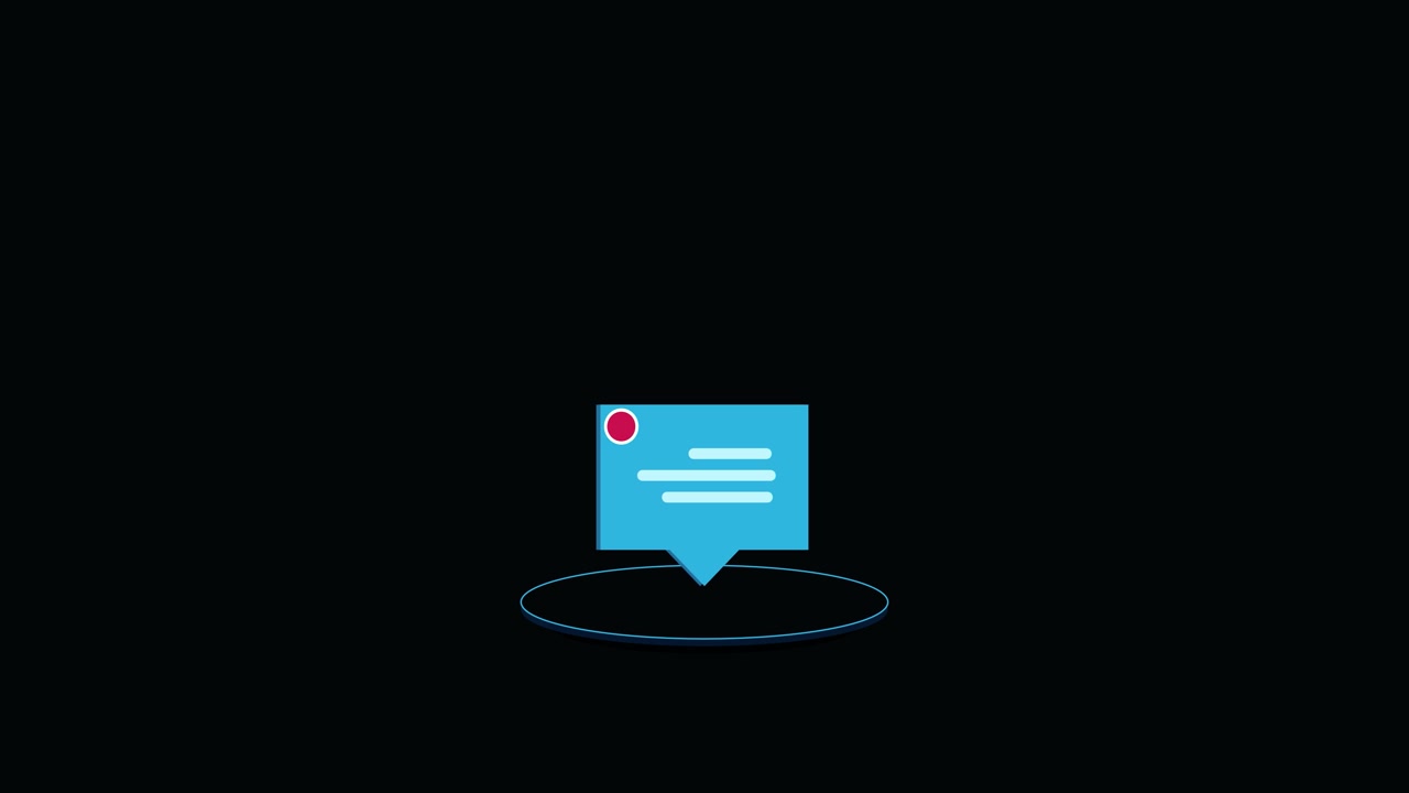 Animated Notification Message Bubble Rotating on Black Background