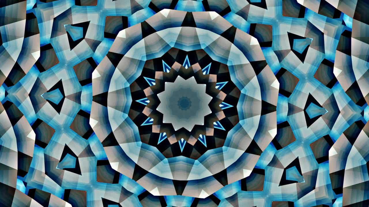 arte abstracto gris azul estrella patrón de secuencia de mandala. 4k bucle sin costuras fondo gráfico de movimiento abstracto para la transición, bucle vj, espectáculos, retro, mandala, animación fractal. hermoso ornamento brillante.