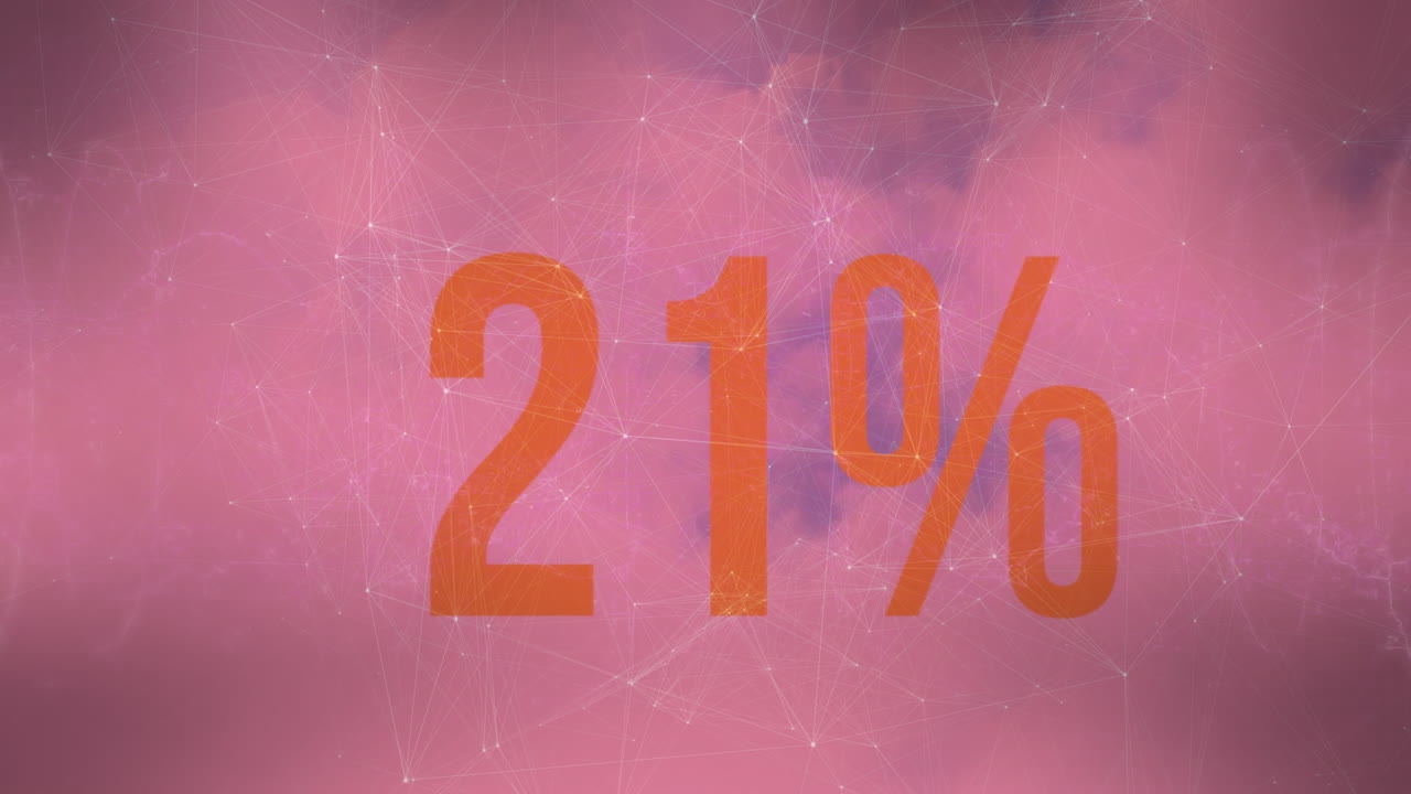 animación de porcentaje creciente con puntos de conexión gráficos contra el paisaje de nubes