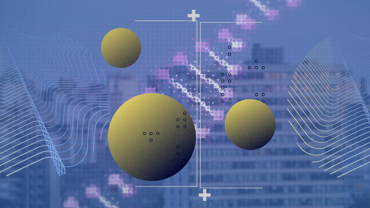 도시 풍경 위의 모양과 dna  ⁇ 의 애니메이션