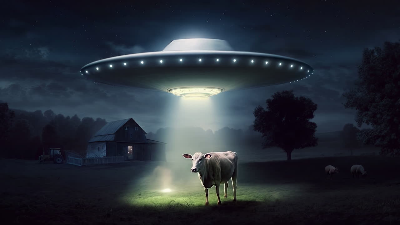 UFO over a Farm at Night