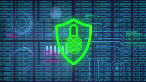 Red lock symbol over digital code, representing cybersecurity animation concept